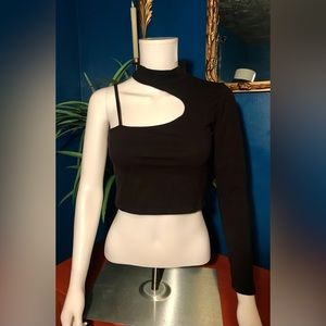 Rock Rose Couture Asymmetrical Black Stretchy Crop Top Size Medium